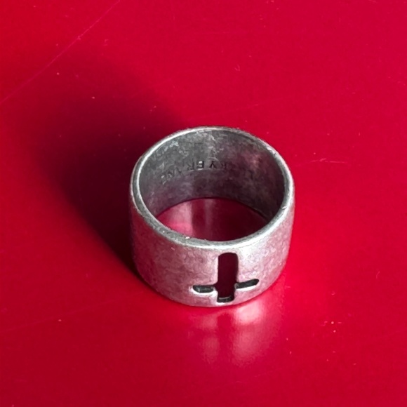 KY Brand Silvertone Hollow Cross Band Ring - Picture 5 of 7